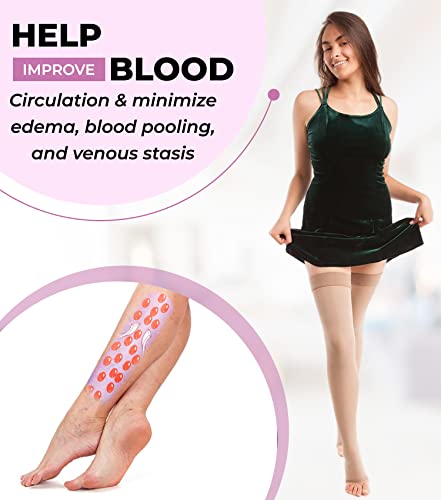 Image of GABRIALLA Microfiber Compression Stockings - 25-35 mmHg, Thigh High, Open Toe
