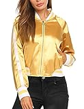 Zeagoo Women's Classic Solid Striped Biker Jacket Zip Up Fashion Bomber Jacket Coat