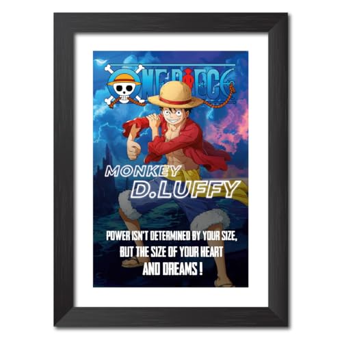 Image of TenorArts Luffy Poster OnePiece Anime Quotes Laminated Photo Frame Painting with Matt Finish Black Textures (12 inches x 9inches)