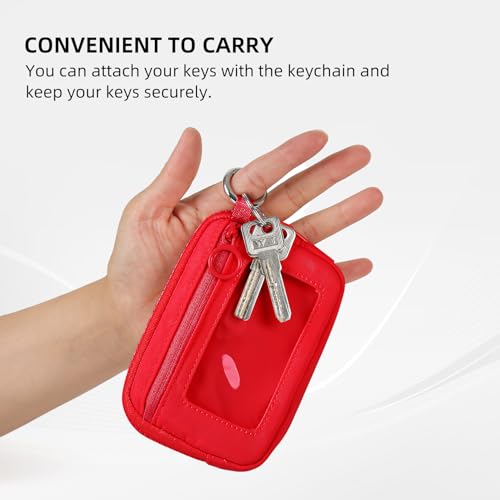 Image of The Iris Wallet Zipper Mini Coin Purse Keychain ID Holder Wallet | Zip Card Case with ID Window Purses for Women Mini Portable Keychain Wallet,Red