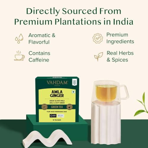 Image of VAHDAM Amla Ginger Tea - 15 Green Tea Bags | Vitamin C Fortified Digestive Health Drink | High Nutrition Pratapgarh Amla Variety | Herbal Tea for Immunity