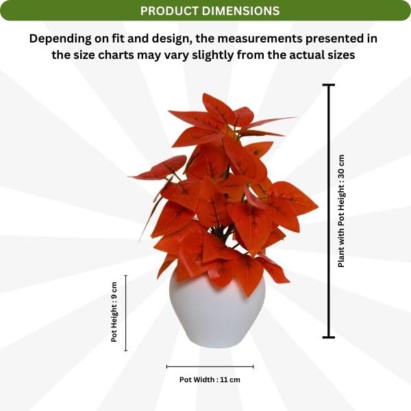 Image of fancymart Artificial Plant Leaves in Apple Pot (30 cm Height) | Small Potted Plant for Office Desk | Home Decor for Living Room | Cafe & Restaurant Table Decoration