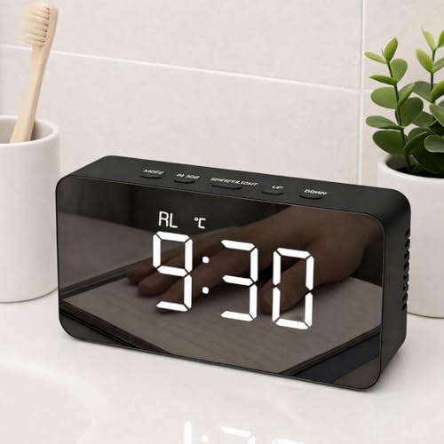 Vaanar Sena Smart LED Digital Alarm Clock with Loud Alarm, Temperature & Date Display | USB Powered Table Alarm Clock for Bedroom & Office, USB Cable for Continuous Display-Black