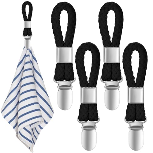 4 peças pinças para toalhas, clipes para pano de cozinha, ganchos cabides para toalhas de chá para casa de banho cozinha pendurar toalhas (preto)