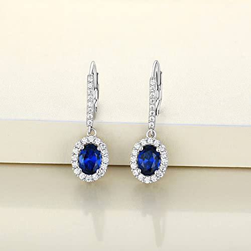 YL 925 Sterling Silver Halo Solitaire Dangle Drop Earrings Oval Cut Birthstone Leverback Earrings Jewelry for Women4
