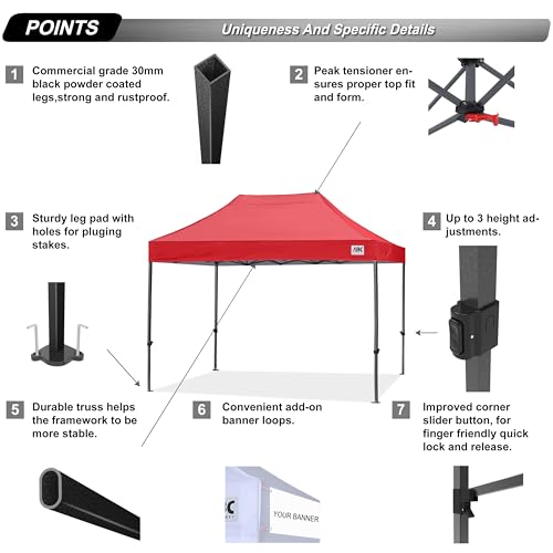 Image of ABCCANOPY Patio Pop Up Canopy Tent 10x15 Commercial-Series (Red)