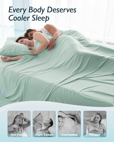 Breescape Cooling Sheet Set Twin Size - BlendTek™ Dry & Cool Technology for Hot Sleepers and Night Sweats, Q-Max>0.46 Tech, Deep Pocket Up to 18", 360° Elastic Band, Mint Green