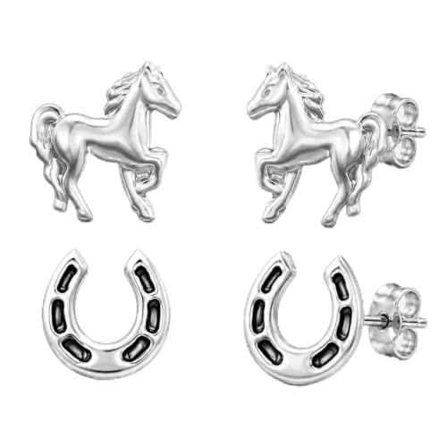 FIVE-D Boucles d'oreilles cheval poney galop en argent 925, 0,8 cm x 1,0 cm, Argent
