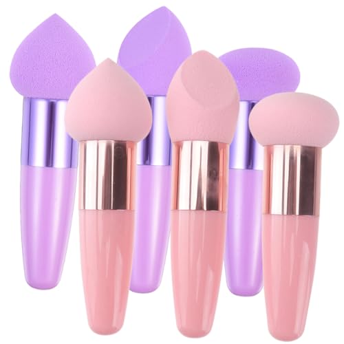 HAMPPLIES 6個 小?麻<Cクスポンジブラシ入り 柔らかくふわふわな化粧パフ パウダー 用コスメアクセサリー 使いやすいエルゴノミクスデザイ