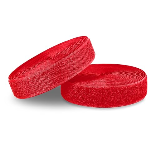 Image of 1 Inch x 5 Yd Red Hook and Loop Non-Adhesive Interlocking Tape Thin Nylon Excellent Grip Heavy Duty Fastening Strips Fastener Roll for Bags Clothes Home Office School Car and Crafting Organization