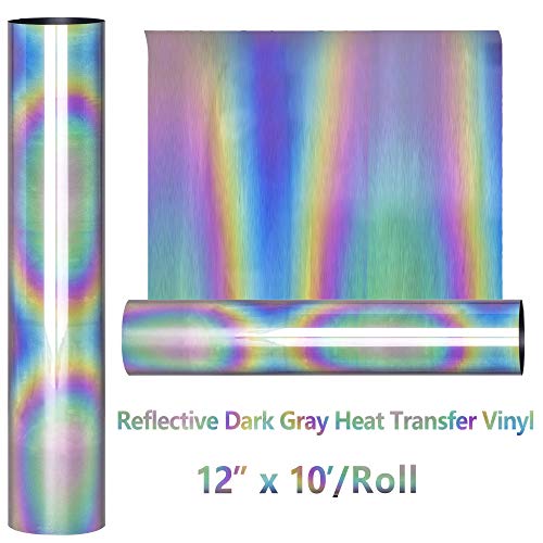 Image of RENLI.TONG Reflective Rainbow HTV Roll, 12'' x 10' for DIY T-Shirts, Iron on Vinyl, PU Stretch Elastic, Eco-Friendly, Easy to Cut & Weed, Compatible with Cricut, Silhouette