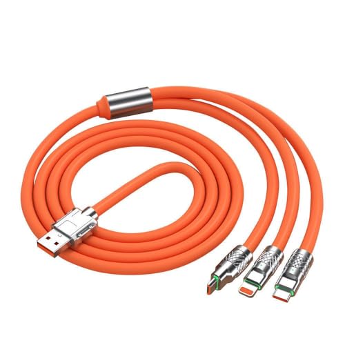 3 in 1 Multi Charging Cable Fast Charger Cable Charging Cord Adapter with IP/Type C/Micro USB Ports for Compatible with iPhone, Samsung, Kindle,Tablets & More (Orange)