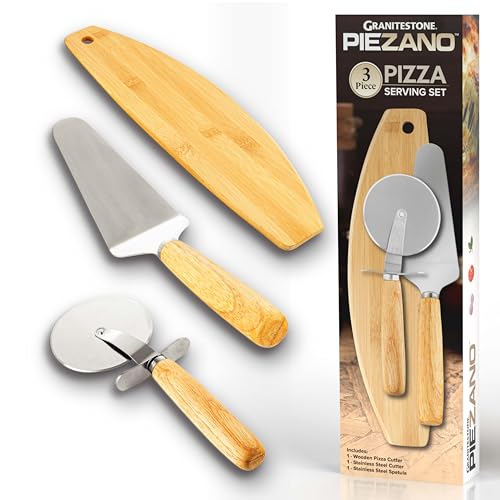 Granitestone Piezano Pizza Oven 3 Pc Accessories Kit - Comes with Pizza Cutter Wheel, Sering Spatula, and Wooden Pizza Slicer, 3 Pc Pizza Oven Accessories Kit