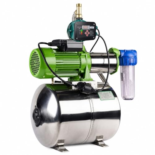 CHM GmbH Hauswasserwerk® 50 L Edelstahl 2100 Watt, 7,8 Bar + el. einstellbare Pumpensteuerung mit LED Display