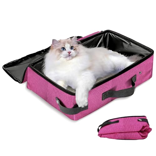 Image of Foldable Travel Litter Box for Cats, 16 * 12 * 6 inches Portable Litter Box with Zipped Lid, Lightweight & Easy to take, Cat Essentials for Outdoor Long Distance Traveling & Camping - Pink