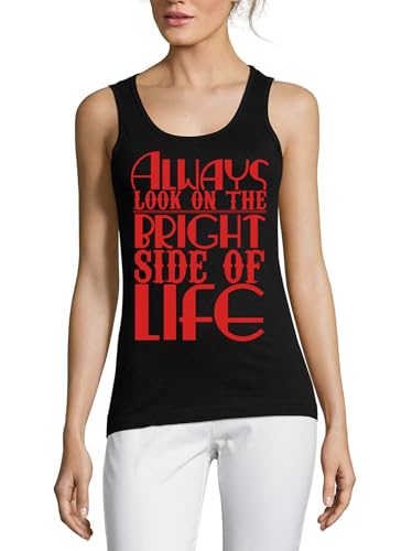 Camiseta sin mangas de algodón negra mujer Always Look On The Bright Side fresca