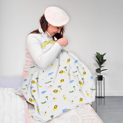 MOM's HOME Organic Cotton Muslin Nursing Cover For Breastfeeding Apron|Lion,1 Count,Multicolor