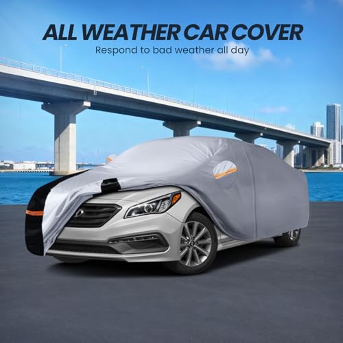 Image of Multi-Layer Car Cover Custom Fit for Hyundai Sonata(2004-2026), 100% Waterproof All Weather for Automobiles, Gift with Towel, Heavy Duty Car Covers for Rain Sun UV Protection with Door Zipper