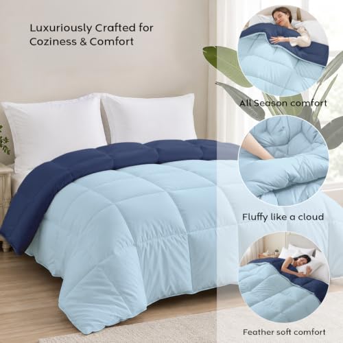 Image of AYKA Reversible Comforter 220 GSM Microfiber Reversible AC Comforter /Blanket for Winter /Quilt /Dohar /Duvets for King Size Blanket /Comforter Double Bed (Aqua & Navyblue, 90 * 100 inch)