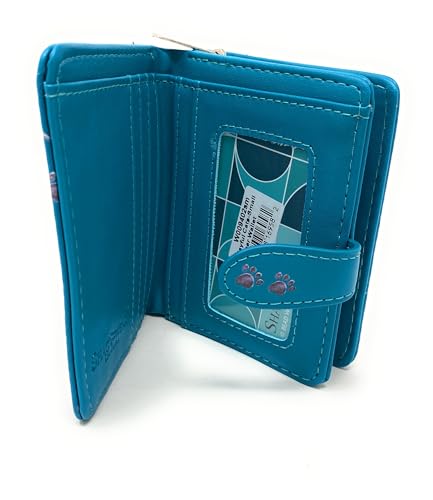 Shag Wear Playful Cats Small Wallet for Women and Teen Girls Vegan Faux Leather Teal 4.5"4