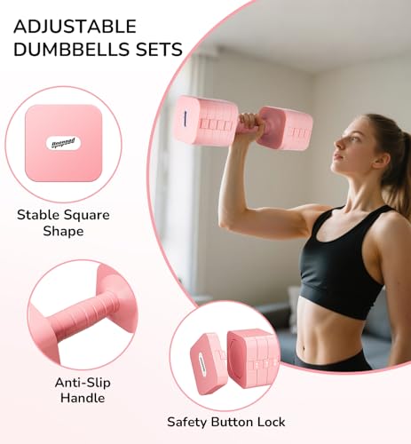 20LBS Dumbbell Set Adjustable Hand Weights for Women Men Adjust Dumbbells Sets for Home Gym Exercise Workout Strength Training Equipments Pink - image 5