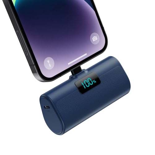 HETP Mini Power Bank 5200mAh, 20W PD Ricarica Rapida Powerbank, Ultra Compatto Caricatore Portatile con LCD Display Batteria Esterna per iPhone 14/14Pro/13/13 Pro/12/12Pro/11/X/XR/8/7/6 ecc-Blu