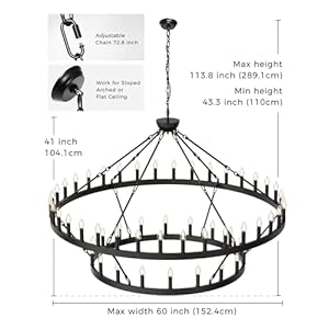 L LOHAS LED Wagon Wheel Chandelier, 2 Tier 54-Lights 60in Extra Large Black Farmhouse Chandelier Light Fixture, Round Rustic Lighting for Living Room, Dining Room, Over Table, Island, Foyer, Entryway L LOHAS LED Wagon Wheel Chandelier 2 Tier 54 Lights 60in Extra Large Black Farmhouse Chandelier Light Fixture Round Rustic Lighting for Living Room Dining Room Over Table Island Foyer Entryway