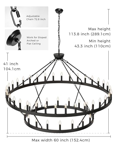 L-LOHAS-LED-Wagon-Wheel-Chandelier-2-Tier-54-Lights-60in-Extra-Large-Black-Farmhouse-Chandelier-Light-Fixture-Round-Rustic-Lighting-for-Living-Room-Dining-Room-Over-Table-Island-Foyer-Entryway L LOHAS LED Wagon Wheel Chandelier 2 Tier 54 Lights 60in Extra Large Black Farmhouse Chandelier Light Fixture Round Rustic Lighting for Living Room Dining Room Over Table Island Foyer Entryway