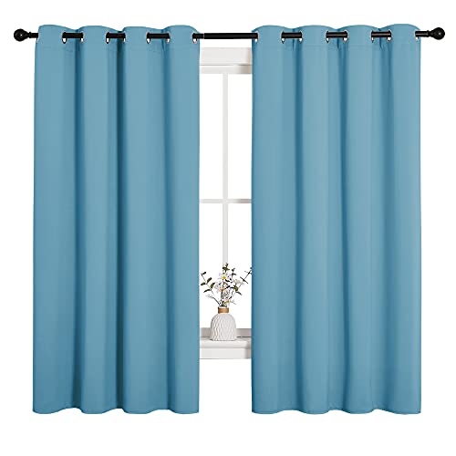 Image of NICETOWN Thermal Insulated Curtains Blackout Draperies, Window Treatment Solid Grommet Room Darkening Drape Panels for Bedroom (Teal Blue, Set of 2, 55 by 68 inches Long)