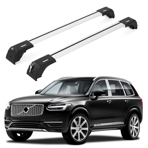 ERKUL Roof Rack Cross Bars for Volvo XC90 2016-2026 | Aluminum Crossbars with Anti Theft Lock for Rooftop | Compatible with Flush Rails - Silver