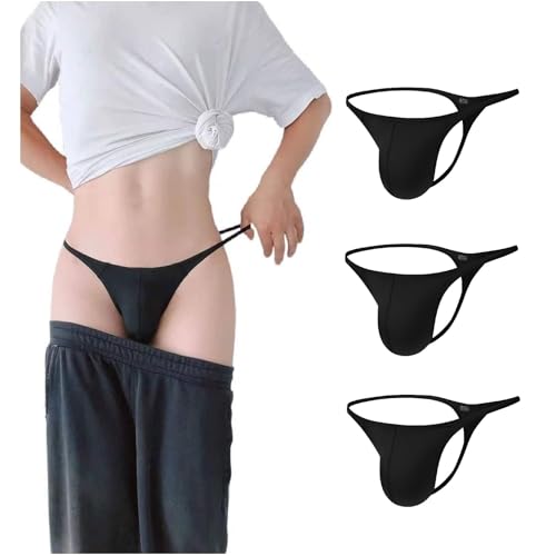 CELESTIX Herren-Tanga ultraweiches Nylon T-Rücken G-String für Komfort und Unterstützung sexy niedrige Leibhöhe Schwarz 3 Stück (L)