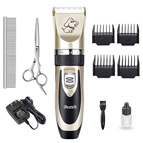 Bestio Professional Dog Shaver Pet Clippers Cat Grooming Kit Dog Hair Trimmer Features Rechargable Cordless Low Noise Smooth Trimming Detachable Washable Blade