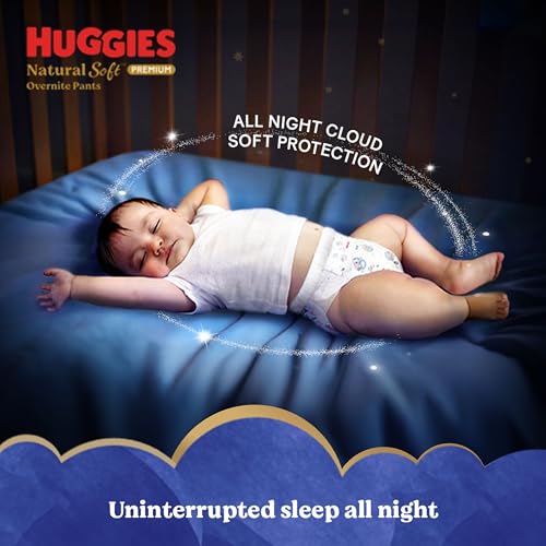 Image of Huggies Natural Soft Overnite Diaper Pants| Premium Pant Style Baby Diapers Medium Size (L Size | 9-14 Kgs), 34 count| Keeps baby dry all night with cloud softness all over (Pack of 2)
