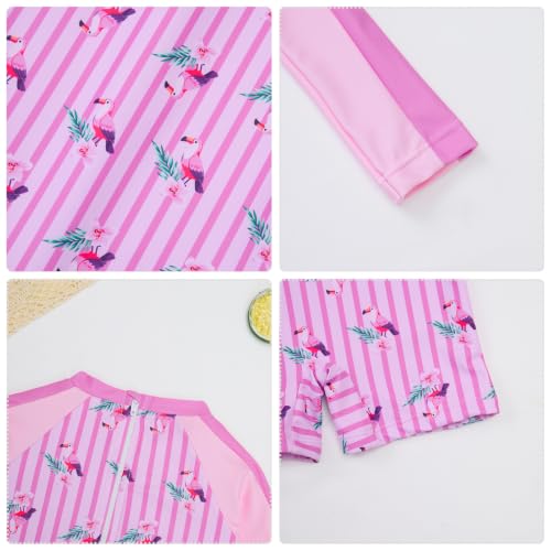Image of ODASDO Infant Baby Girls Long Sleeve One Piece Rash Guard Swimsuit 3-24M | UPF 50+ Sun Protection | Back Zipper | Quick Drying | Full Head Neck Body Coverage | For Beach Vacation and Pool Party