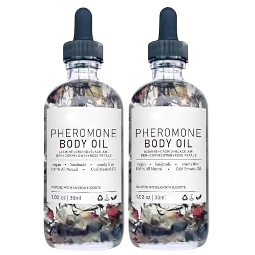 Aceite corporal de feromonas para mujer, con pétalos de rosa y aceite de almendras dulces. Hidrata la piel, fragancia duradera, aumenta la confianza y el atractivo social. (2PCS)