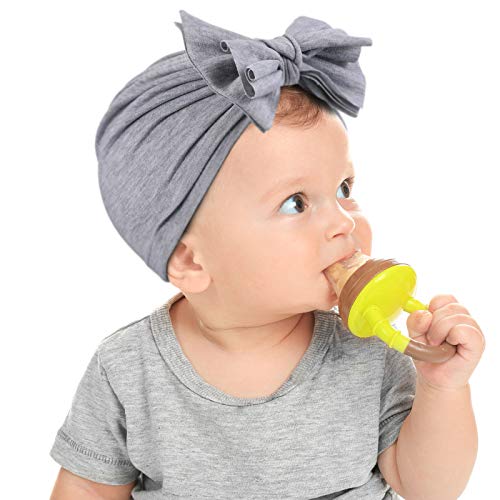 3 Pieces Baby Bow Knot Turban Hats Beanie Headwraps For Toddlers Girls (Black, White, Grey) #TOP6