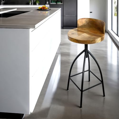 Butaco ajustable Pia de TUP THE URBAN PORT, altura extra alta de 32 a 35 pulgadas | Asiento de madera de mango marrón natural, estructura de hierro negro miniatura 2