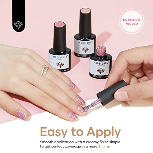 Image of Modelones Gel Polish Nail Kit, 6 Colors 7ml Popular Nude Pink Neutral Blue Glitter Nail Polish Set Nail Art LED Manicure DIY Salon Gifts
