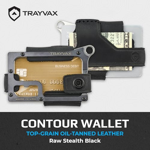 Image of Trayvax Contour Wallet, RFID Front Pocket Money and Credit Card Holder, Minimalist Slim Leather Metal Wallet for Men and Women, Raw Stealth Black