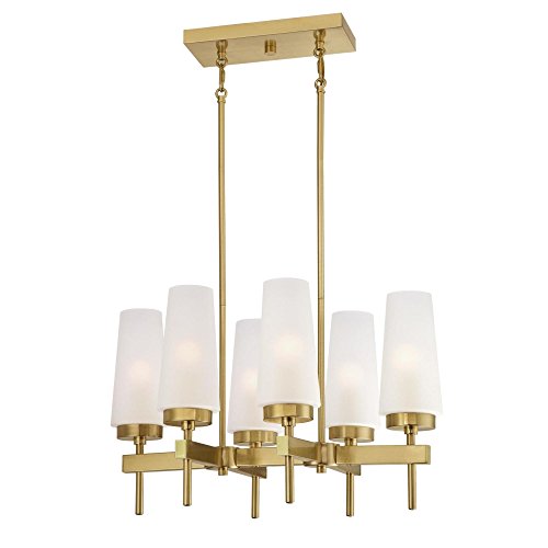 Westinghouse Lighting 6352700 Chaddsford Six-Light Indoor, Champagne Brass Finish with Frosted Glass Chandelier
