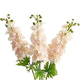 YalzoneMet Light Pink Artificial Delphinium Latex Flower 3 Pcs 31.5 inches Long Stem Fake Larkspur Lifelike Real Touch for Tall Vase Home Table Decor Wedding Arrangement Decoration (X070)