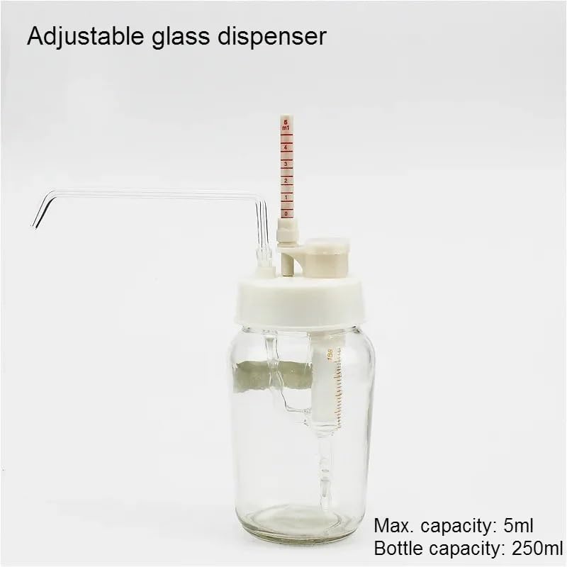 Laboratory Bottle Cap Dispenser, Glass Reagent Dispenser, Transparent semi-Automatic Liquid Dispenser, Adjustable/Fixed Volume 0.1-10ml 1/PK(0.38ml 250ml Bottle)