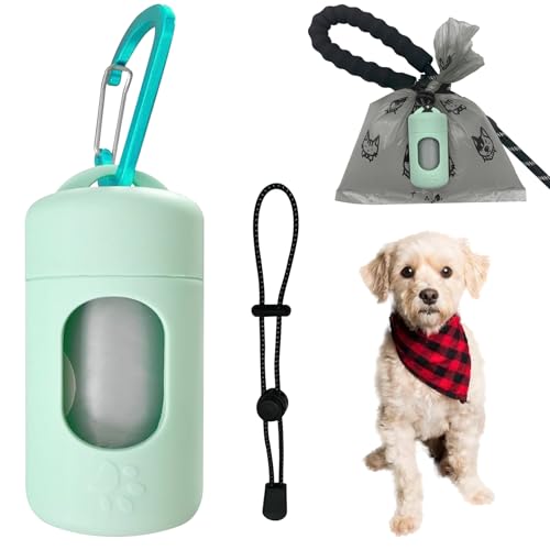Image of Dog Poop Bag Dispenser for Leash with Snap Clip, Skin-friendly Texture Waste Bag Holder for Dog Walks and Cats, Pets Litter Bag Container, Indoor & Outdoor Use (Green, 1)