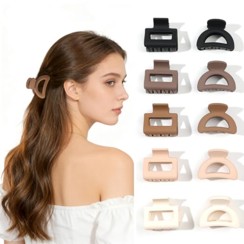 Image of 10 pcs Small Claw Clips for Women Girls, Mini Matte Hair Clips for Thin /Medium Hair, Nonslip Claw Clips for Short Hair Accessories, Cute Mini Hair Claw Clips for Fine Hair (2 Styles)