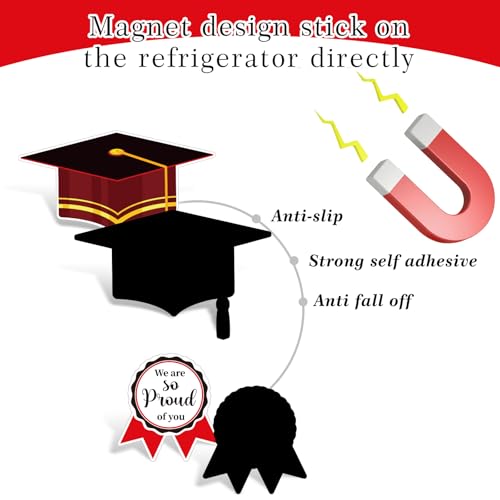 Image of JarThenaAMCS 28Pcs Graduation Car Magnets 6 Inch 2026 Congrats Grad Cap Refrigerator Stickers Automotive Cruise Garage Door Magnetic Decals for Mailbox Metal Cabinet Decor (Red, Gold)