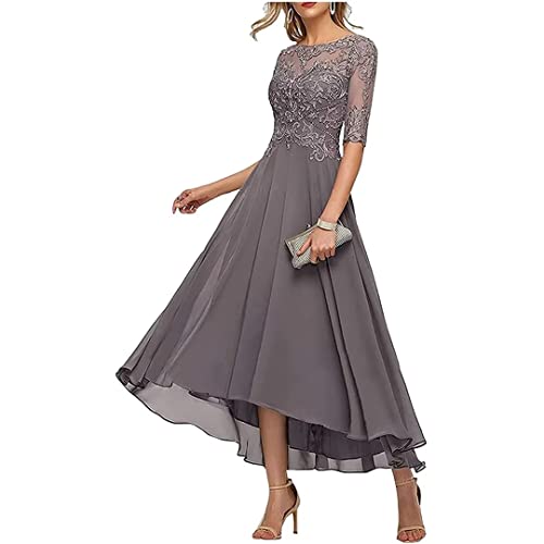 Lace Appliques Mother of The Bride Dresses Tea Length 3/4 Sleeves Chiffon Formal Evening Gown for Wedding Guest2