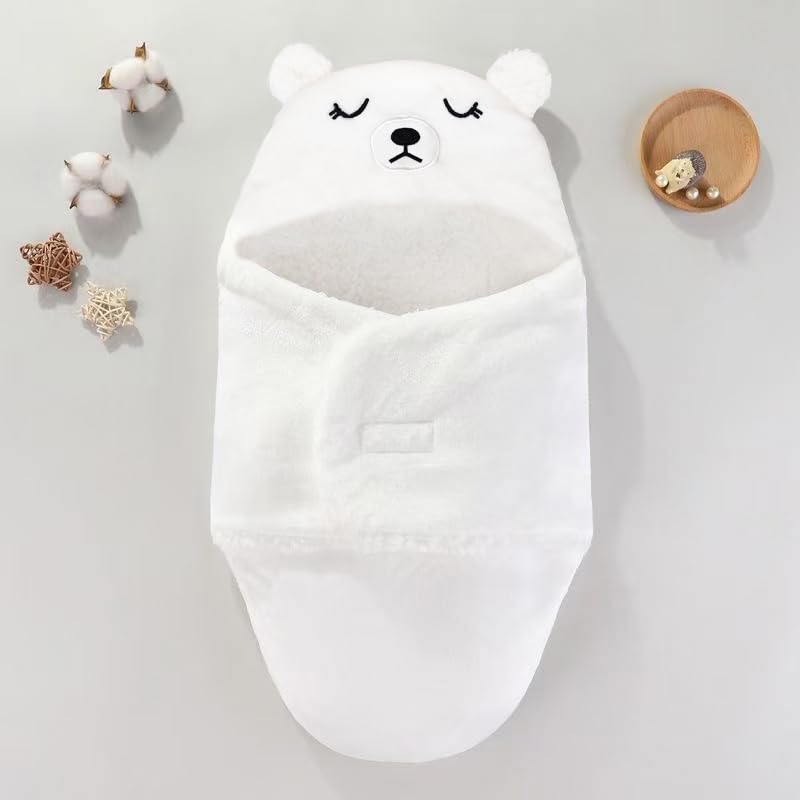 Image of Swaddles for Newborns,Personalized Baby Sleep Sack,Infant Cute Plush Receiving Blanket 0-6 Months for Girl Boy (White Bear with Closed Eyes)