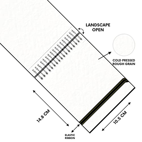 Zen Sangam A6 Artists' Watercolor Wiro Journal - 25 Sheets(50 Pages) - 245Gsm 20% Cotton Cold Pressed Watercolour Paper - Spiral Watercolor Book (Landscape) #TOP1