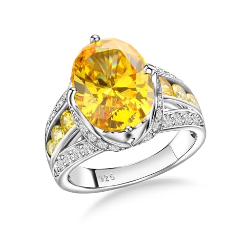 AGRULE Created Citrine Signet Ring - 925 Sterling Silver, 11.85 Carat Gemstone, Thick Band, Size 7
