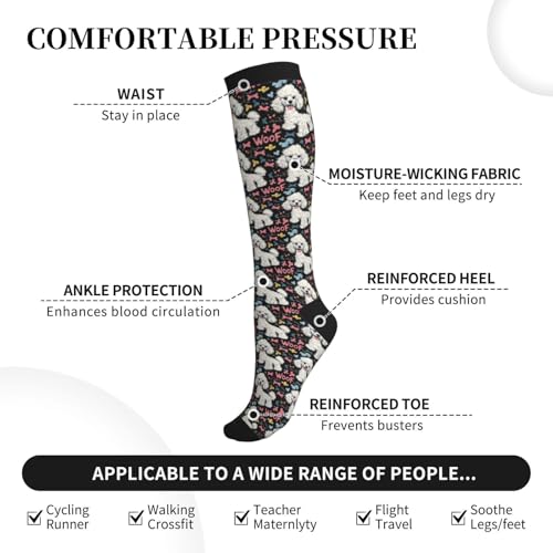 Compression Socks for Women Men, Cute White Poodle Print 15-20 mmHg Compression Stockings Support Socks for Nurses Ladies Running Travel Athletic Hiking3